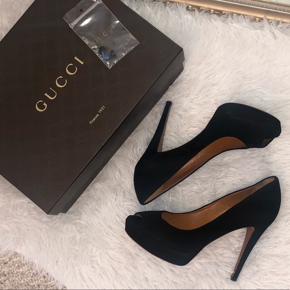 Gucci Shoes - Gucci Black suede peep toe heels